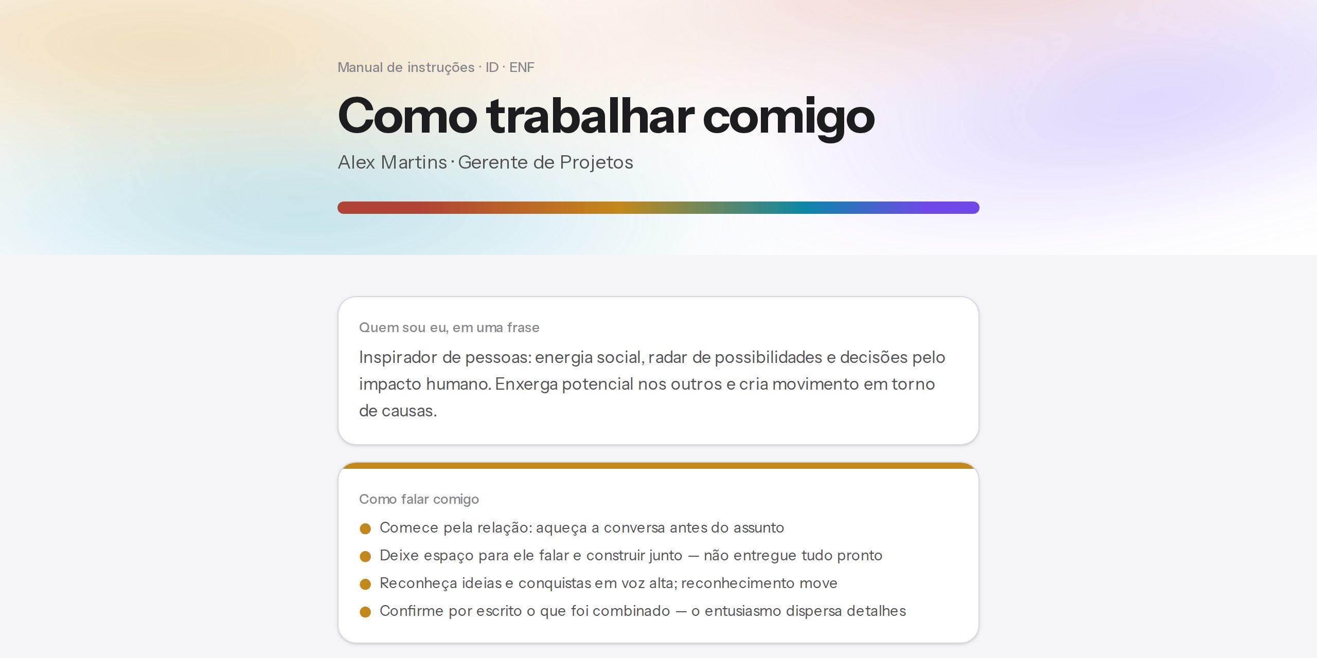 Manual “Como trabalhar comigo” gerado a partir do laudo